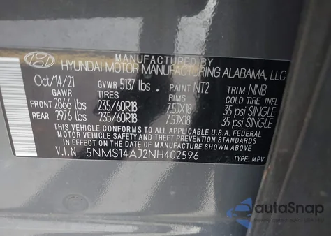 2022 Hyundai Santa Fe Se from USA, damaged, VIN 5NMS14AJ2NH402596